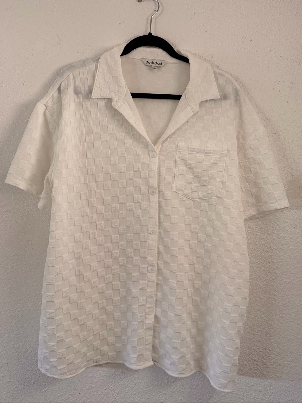 White Short-Sleeve Checkered Button Up